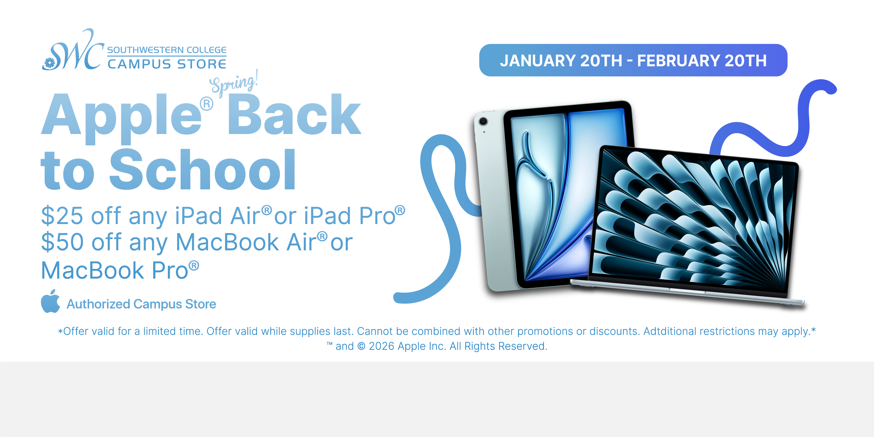 Apple Back to school promotion. Save $25 on ipad Air or ipad pro or save $50 off Macbook Air or Macbook Pro.