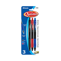 Bazic Optima Assorted Color Oil-Gel Ink Retractable Pen w/ Grip (3/Pack)