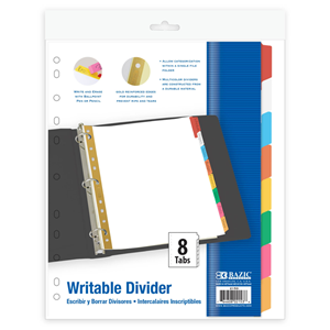 Bazic White Paper Dividers w/8-Writable Color Tabs