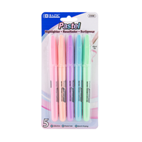 Bazic Pen Style Pastel Assorted Colors Highlighter w/ Pocket Clip (5/Pack)