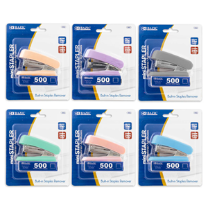 Bazic Mini Stapler w/500 Staples Pastel Color May Vary
