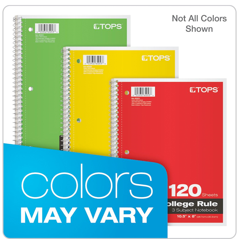 Oxford® 3-Subject Notebook, 8-1/2" x 11", College Rule, 120 Sheets, 2 Dividers Oxford 3-Subject Notebooks come in bright colors (SKU 1058383848)