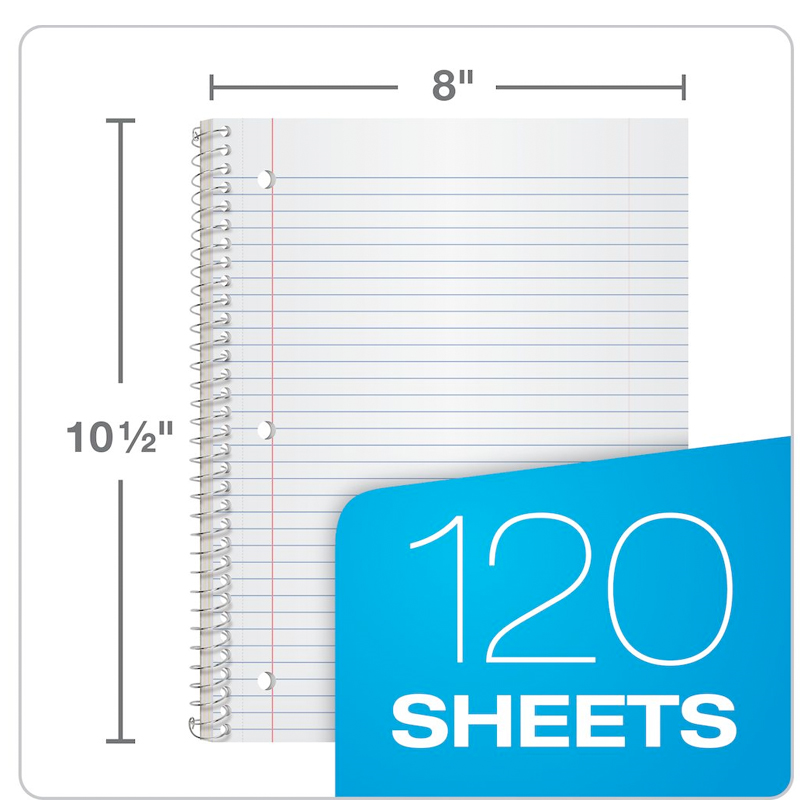 Oxford 3Subject Notebook, 81/2" x 11", College Rule, 120 Sheets, 2