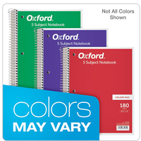 Oxford® 5-Subject Notebook, 8" x 10-1/2", College Rule, 180 Sheets, 4 Dividers