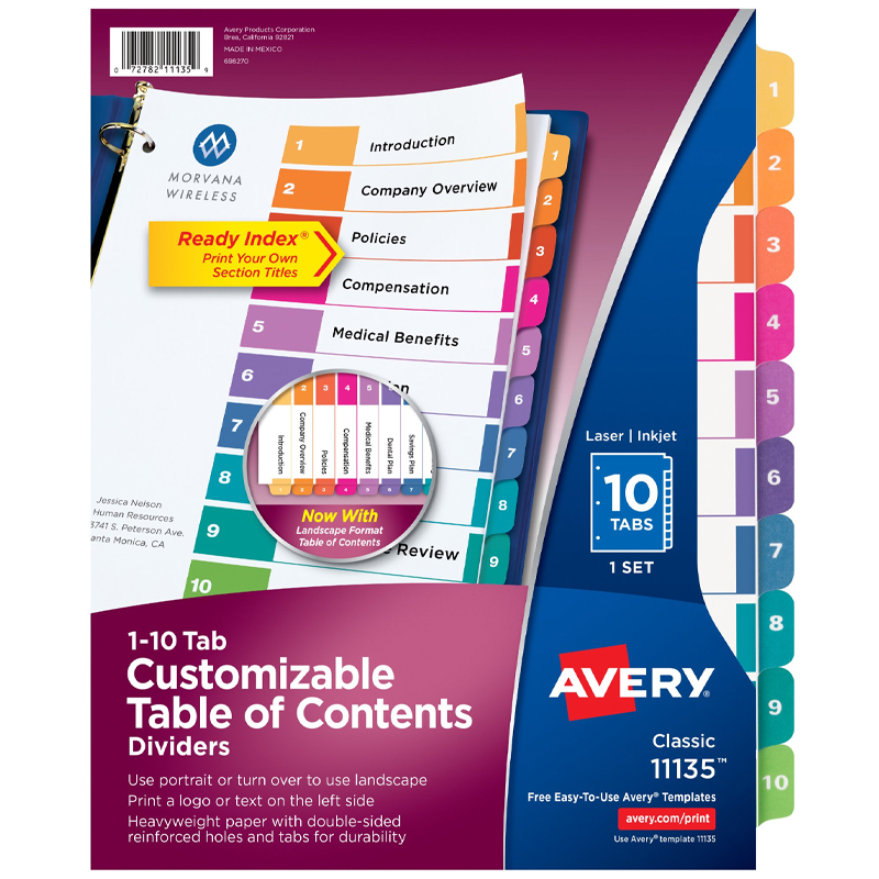 Avery Dividers 10 Tab Customizable (SKU 1022934776)
