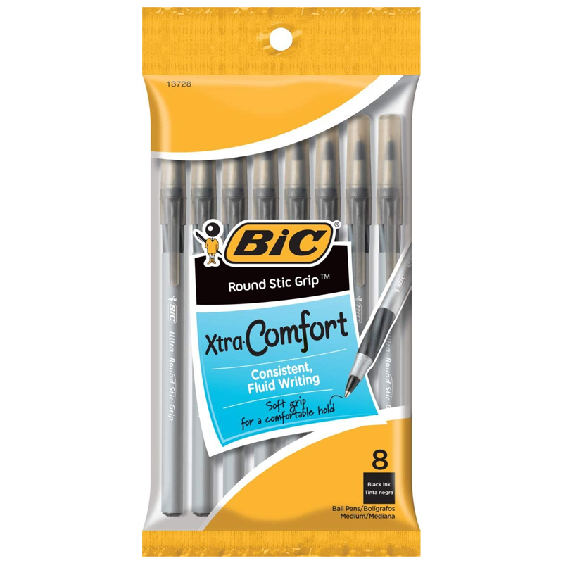 BIC Round Stic Grip Xtra Comfort Black Pens 8PK (SKU 1022659969)