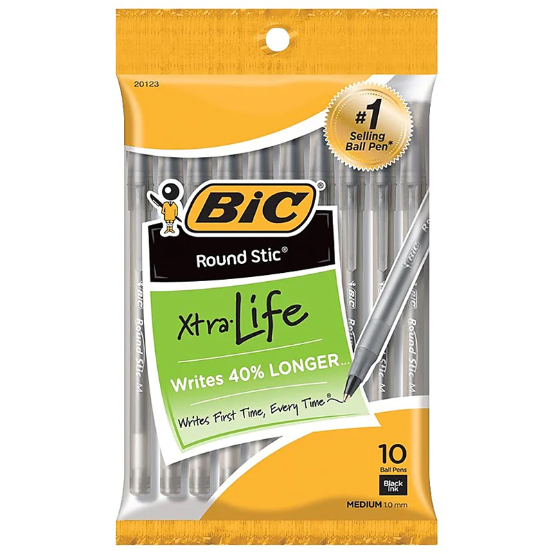 BIC Round Stic Xtra Life Black Pens 10PK (SKU 1031035969)