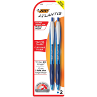 BIC Atlantis Retractable Ballpoint Pens Blue 2PK