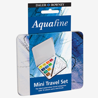 Aquafine 10 Half Pan Watercolor Mini Travel Tin w/Brush