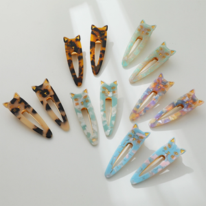 Adorro - Pointed Cat Face Barrette Hair Clip (Set of 2)