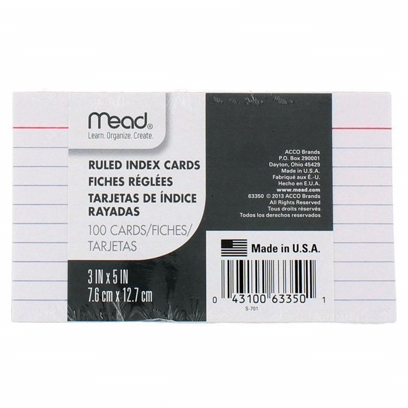 Mead Lined Index Cards 3" x 5" White (SKU 1042848180)