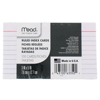 Mead Lined Index Cards 3" x 5" White