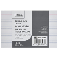 Mead Lined Index Cards 4" x 6" White