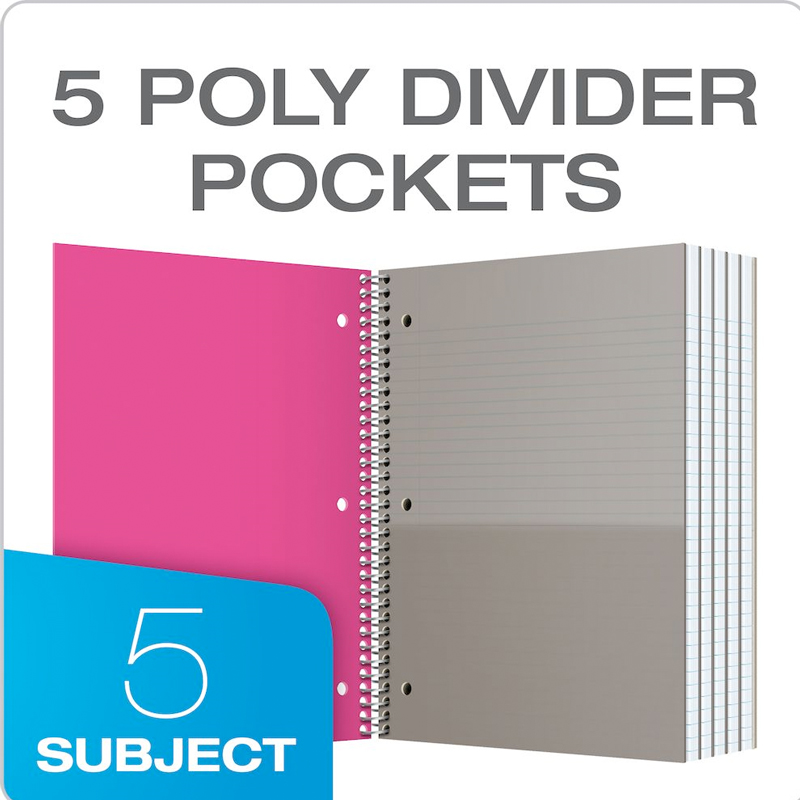 Oxford 5 Subject Poly Notebook, 9" x 11", College Rule, 200 Sheets, 5