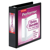 Cardinal® Performer™ ClearVue™ Binders, Non-Locking Round Rings, ClearVue Covers, 2", Black