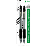 Zebra Z-Grip Retractable Black Ballpoint Pens 2PK